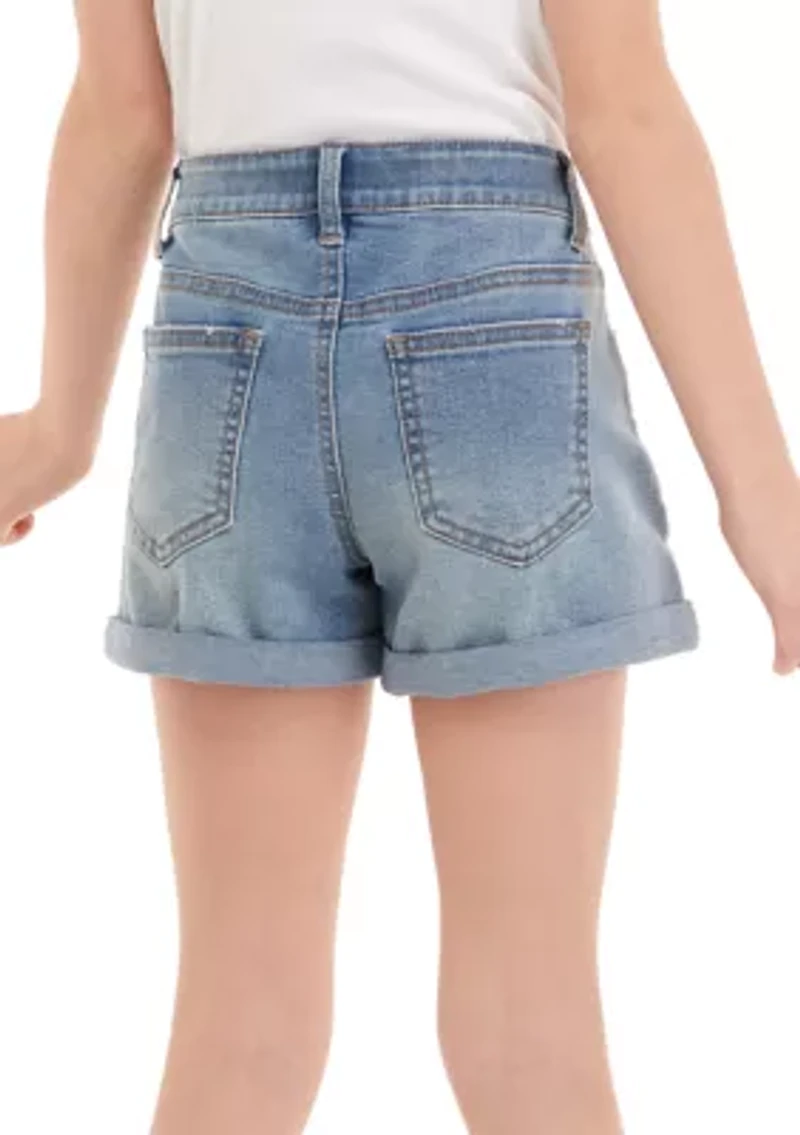 Girls 7-16 Mid Rise Shorts with Double Roll Cuff