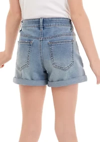 Girls 7-16 Mid Rise Shorts with Double Roll Cuff