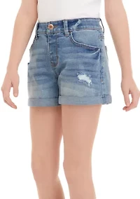 Girls 7-16 Mid Rise Shorts with Double Roll Cuff