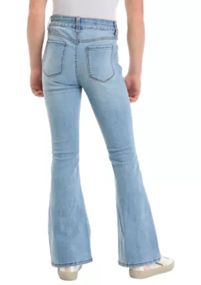 Girls 7-16 Smiley Face Ripped Flare Jeans