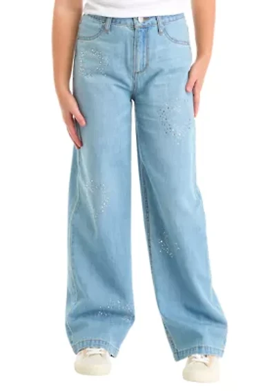 Girls 7-16 Wide-Leg Jeans with Heart Rhinestones