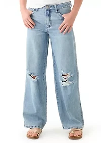 Girls 7-16 Destructed Wide-Leg Jeans