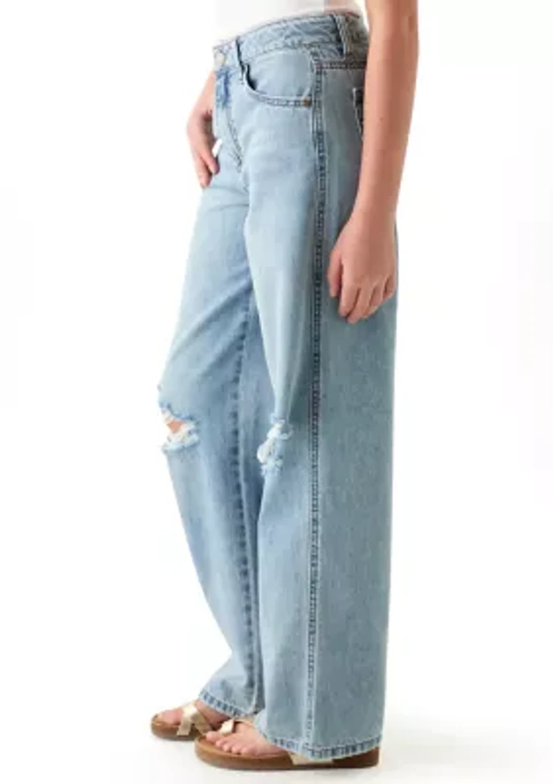 Girls 7-16 Destructed Wide-Leg Jeans