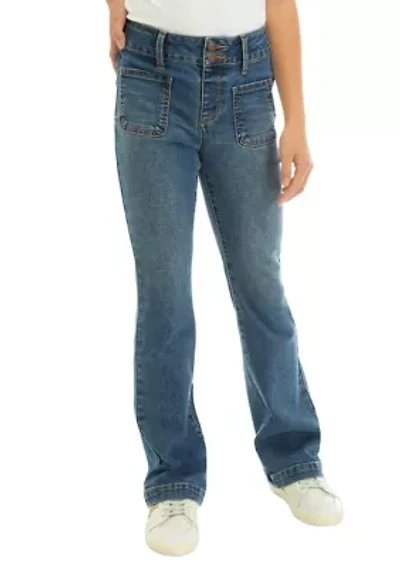 Girls 7-16 Patch Pocket Denim Flare Jeans