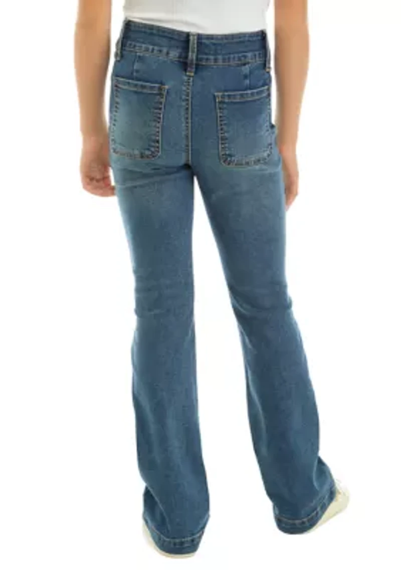 Girls 7-16 Patch Pocket Denim Flare Jeans