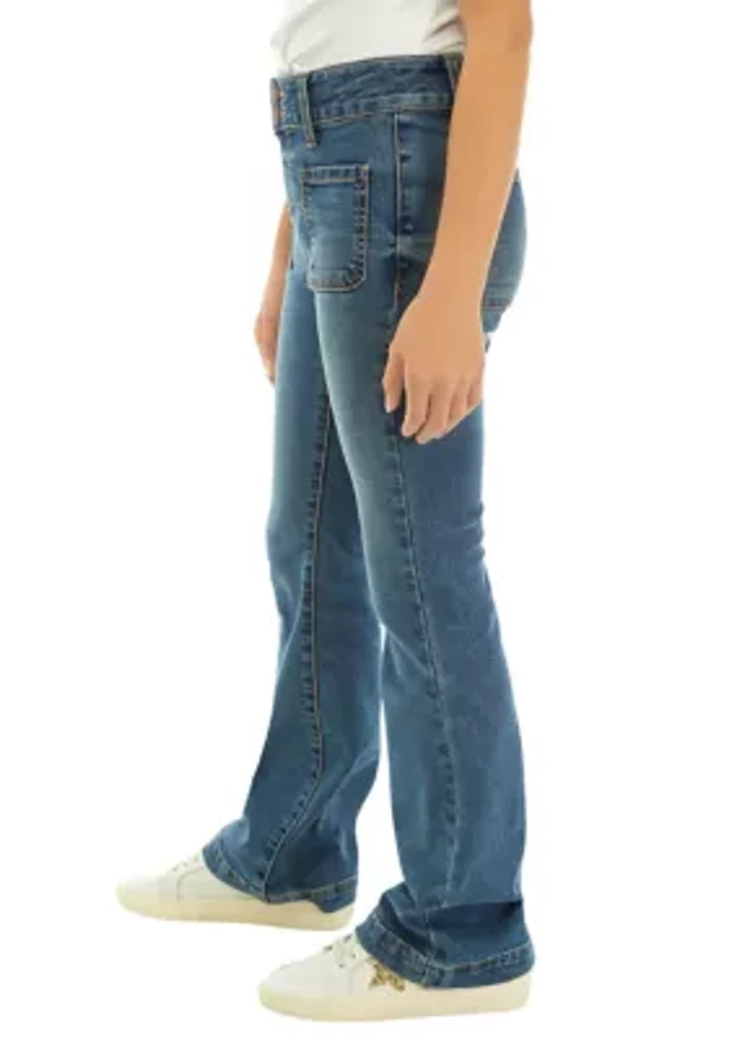 Girls 7-16 Patch Pocket Denim Flare Jeans