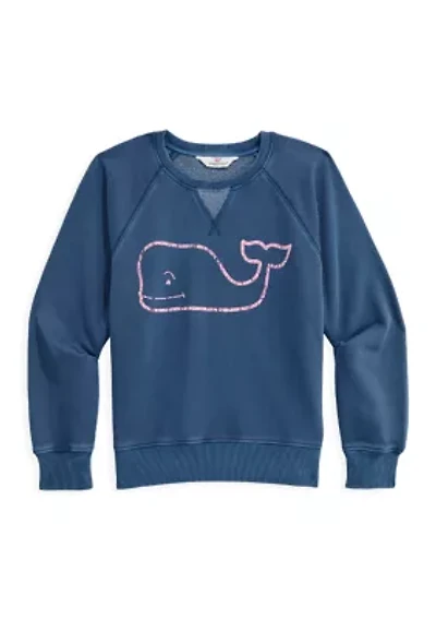 Girls 7-16 Raglan Whale Logo Graphic Crew Pullover