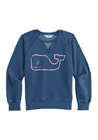 Girls 7-16 Raglan Whale Logo Graphic Crew Pullover