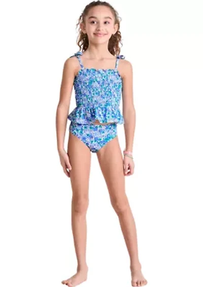 Girls 7-16 Smocked Tankini Swimsuit