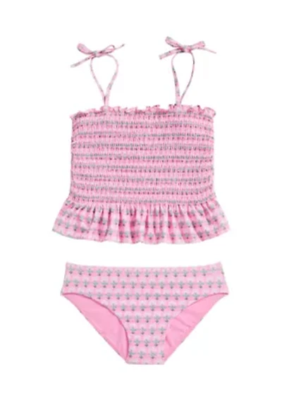 Girls 7-16 Smocked Tankini Swimsuit