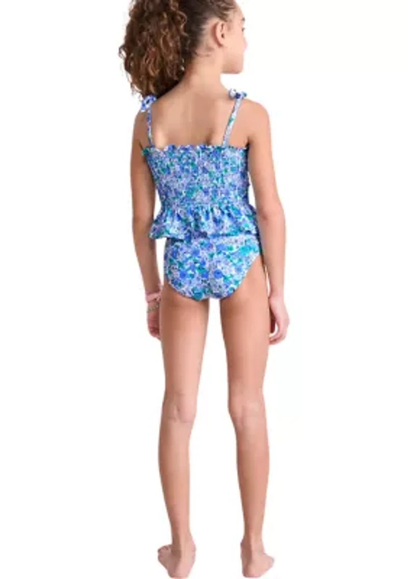 Girls 7-16 Smocked Tankini Swimsuit