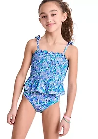 Girls 7-16 Smocked Tankini Swimsuit