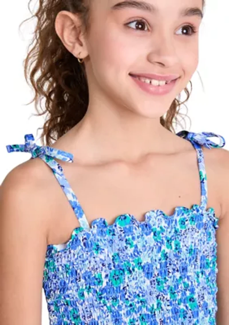 Girls 7-16 Smocked Tankini Swimsuit