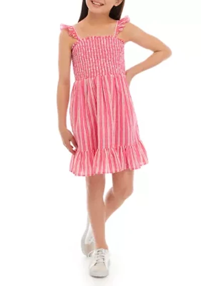 Girls 7-16 Painted Stripe Smocked Dress