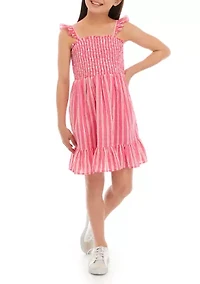 Girls 7-16 Painted Stripe Smocked Dress