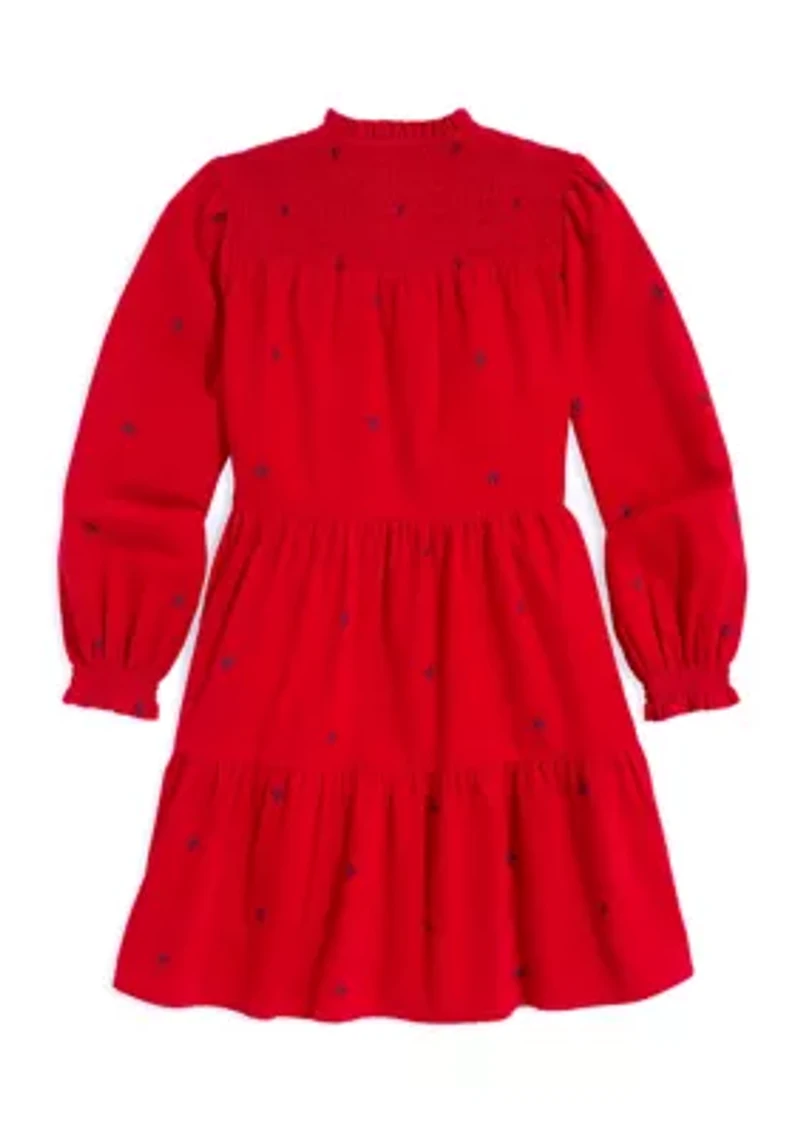 Girls 7-16 Tiered Printed Corduroy Dress