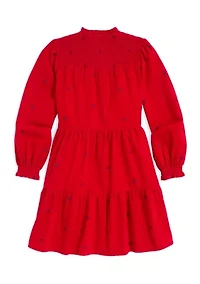 Girls 7-16 Tiered Printed Corduroy Dress