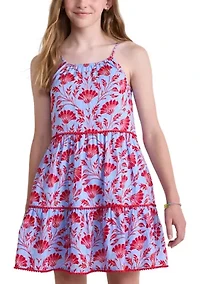 Girls 7-16 Tiered Printed Dress