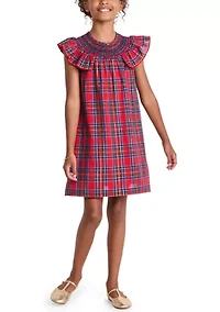 Girls 7-16 Ruffle Plaid Smocked Shift Dress