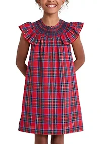 Girls 7-16 Ruffle Plaid Smocked Shift Dress