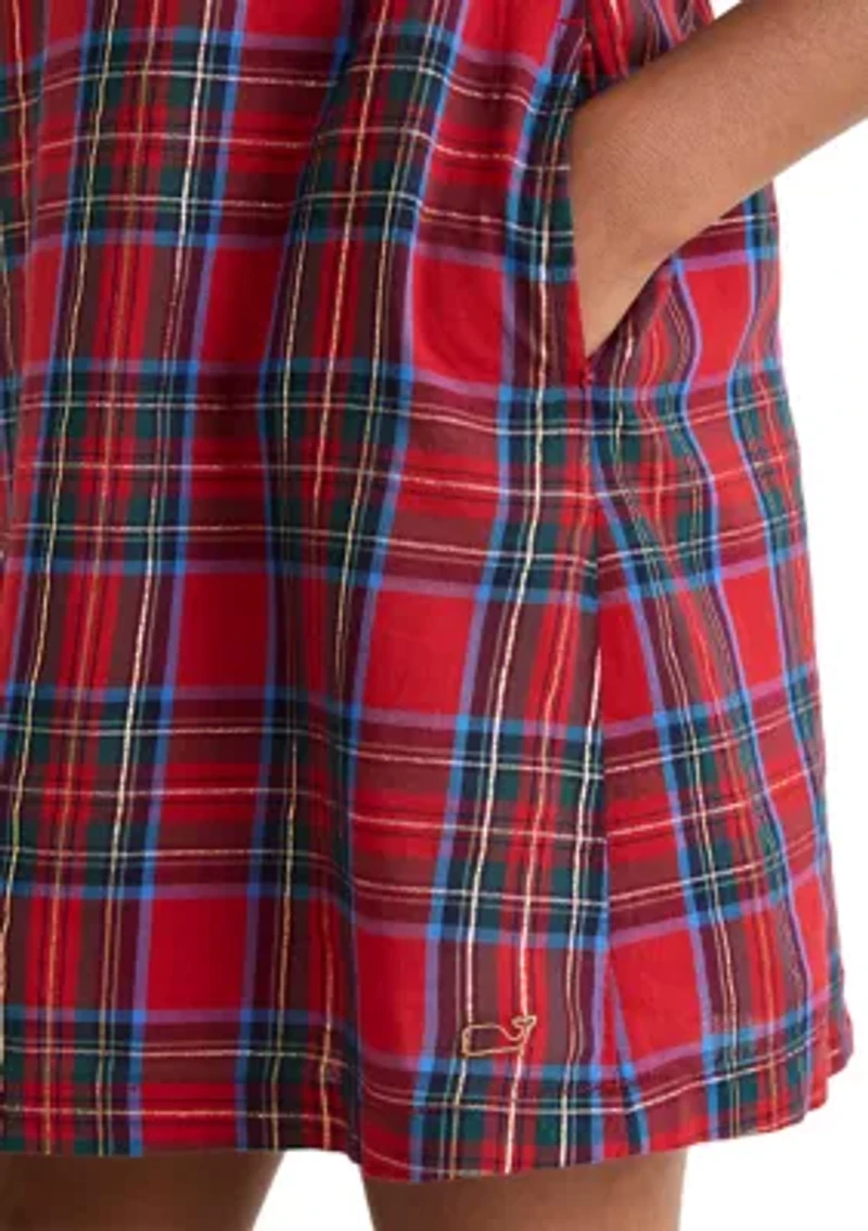 Girls 7-16 Ruffle Plaid Smocked Shift Dress