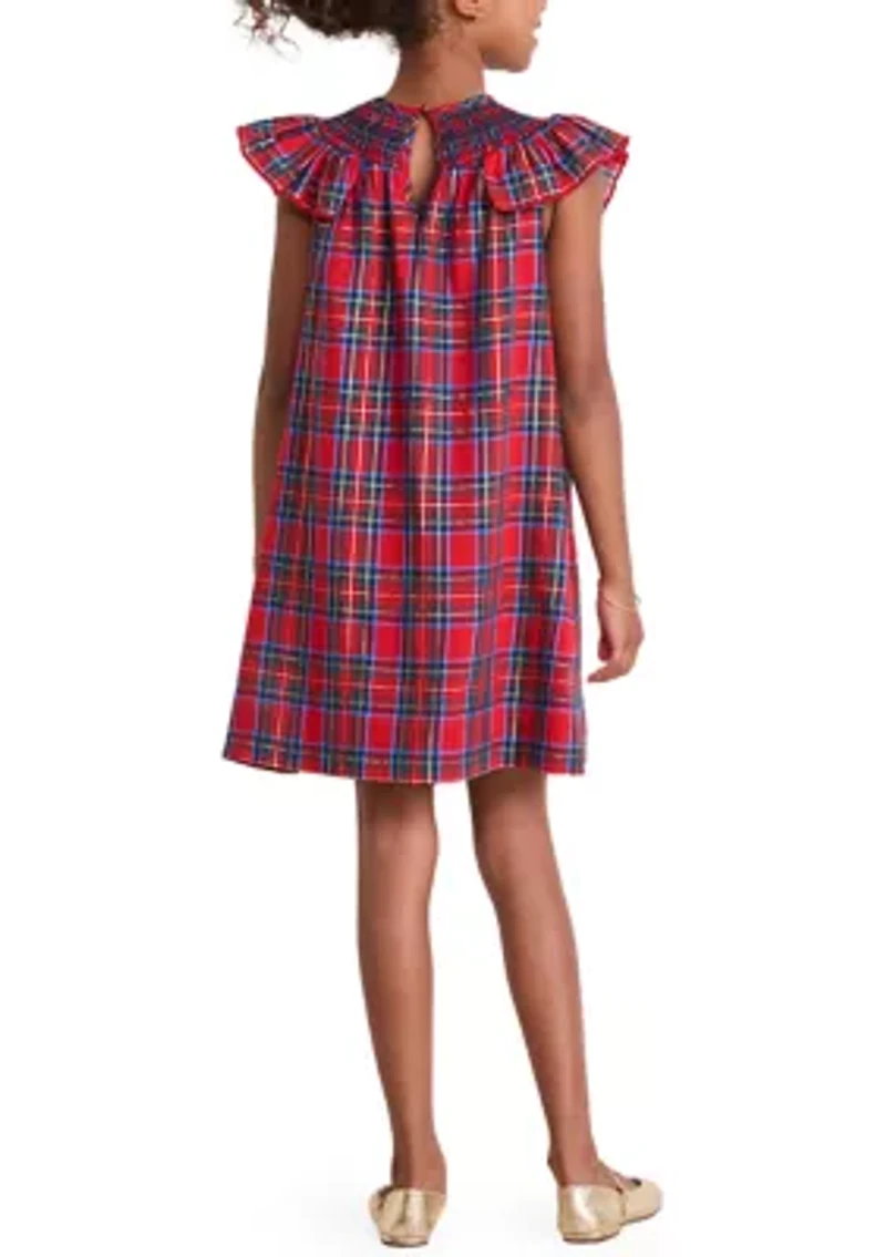 Girls 7-16 Ruffle Plaid Smocked Shift Dress
