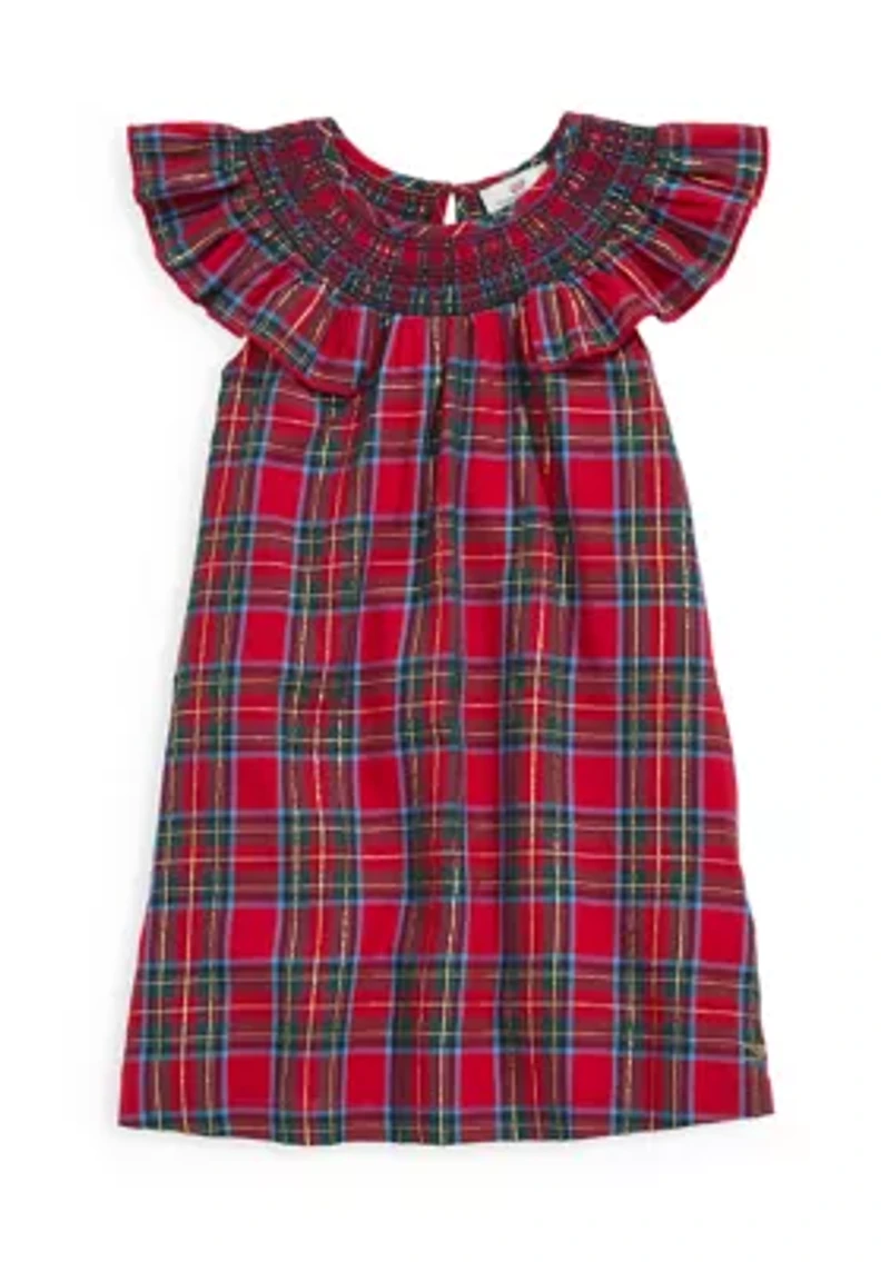 Girls 7-16 Ruffle Plaid Smocked Shift Dress