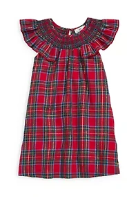 Girls 7-16 Ruffle Plaid Smocked Shift Dress