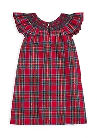 Girls 7-16 Ruffle Plaid Smocked Shift Dress