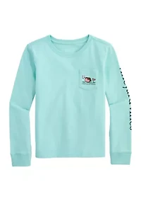 Girls 7-16 Soccer Whale Long Sleeve Pocket T-Shirt