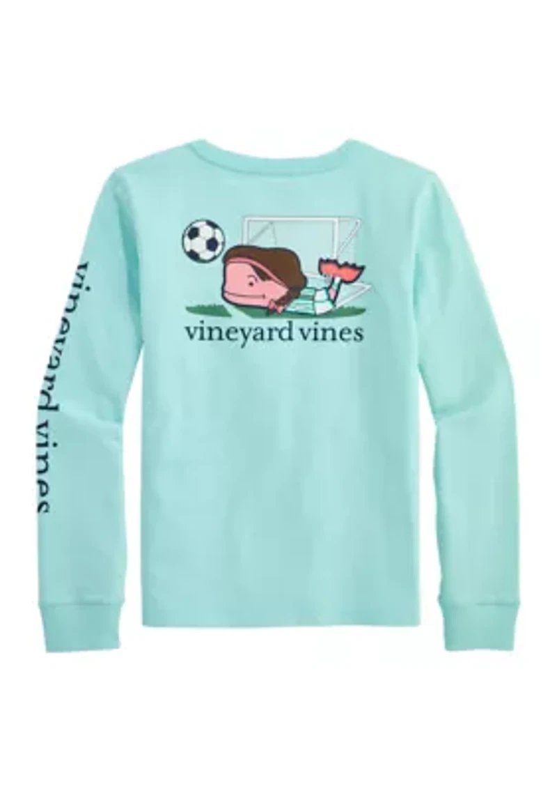 Girls 7-16 Soccer Whale Long Sleeve Pocket T-Shirt