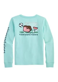 Girls 7-16 Soccer Whale Long Sleeve Pocket T-Shirt