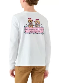 Girls 7-16 Holiday Pups Long Sleeve Pocket T-Shirt