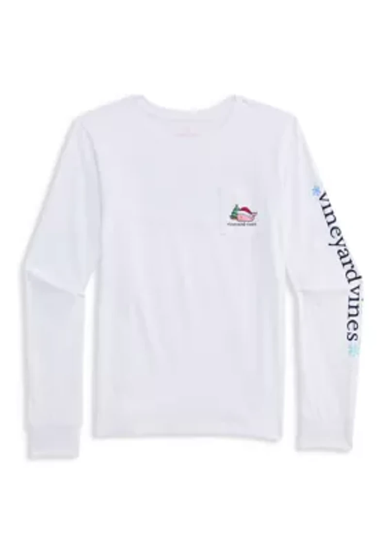 Girls 7-16 Santa Whale Long-Sleeve Pocket T-Shirt