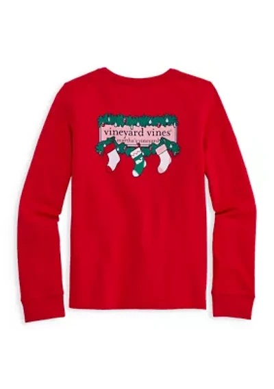 Girls 7-16 Holiday Stockings Long-Sleeve Pocket T-Shirt