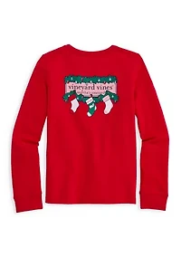 Girls 7-16 Holiday Stockings Long-Sleeve Pocket T-Shirt