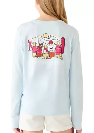 Girls 7-16 Sunset Ski Pups Long Sleeve Pocket Shirt