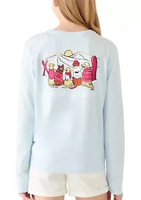 Girls 7-16 Sunset Ski Pups Long Sleeve Pocket Shirt