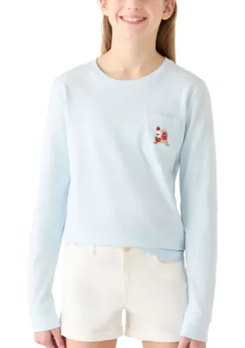 Girls 7-16 Sunset Ski Pups Long Sleeve Pocket Shirt