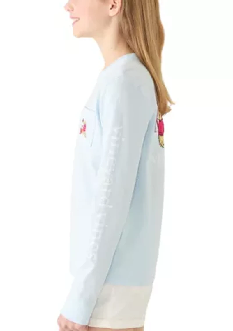 Girls 7-16 Sunset Ski Pups Long Sleeve Pocket Shirt