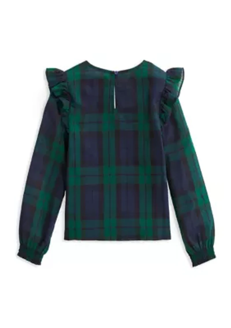 Girls 7-16 Apres Tartan Ruffle Top