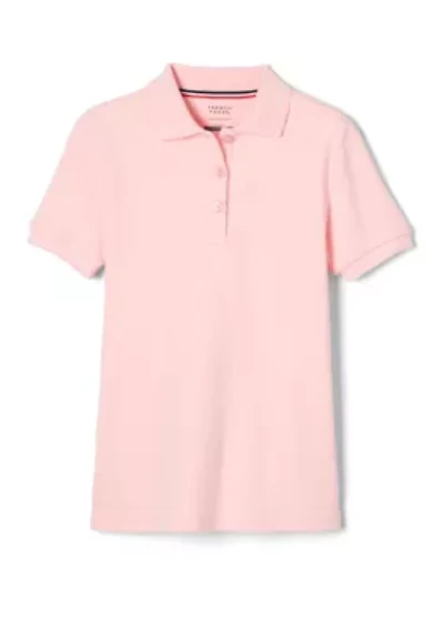 Girls Short Sleeve Picot Collar Interlock Polo Shirt