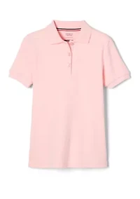Girls Short Sleeve Picot Collar Interlock Polo Shirt