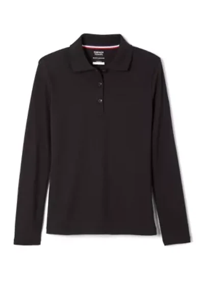 Girls Long Sleeve Picot Collar Interlock Polo Shirt