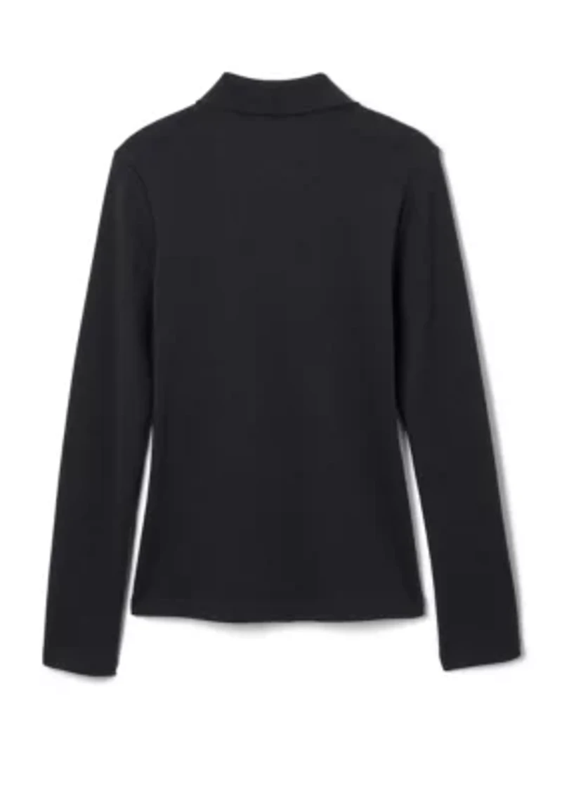 Girls Long Sleeve Picot Collar Interlock Polo Shirt