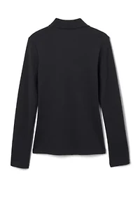 Girls Long Sleeve Picot Collar Interlock Polo Shirt