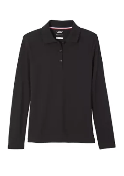 Girls Long Sleeve Picot Collar Interlock Polo Shirt