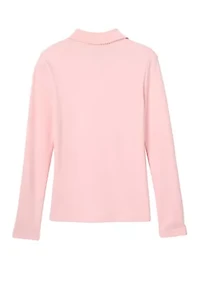 Girls Long Sleeve Picot Collar Interlock Polo Shirt