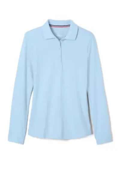 Girls Long Sleeve Stretch Piqué Polo Shirt