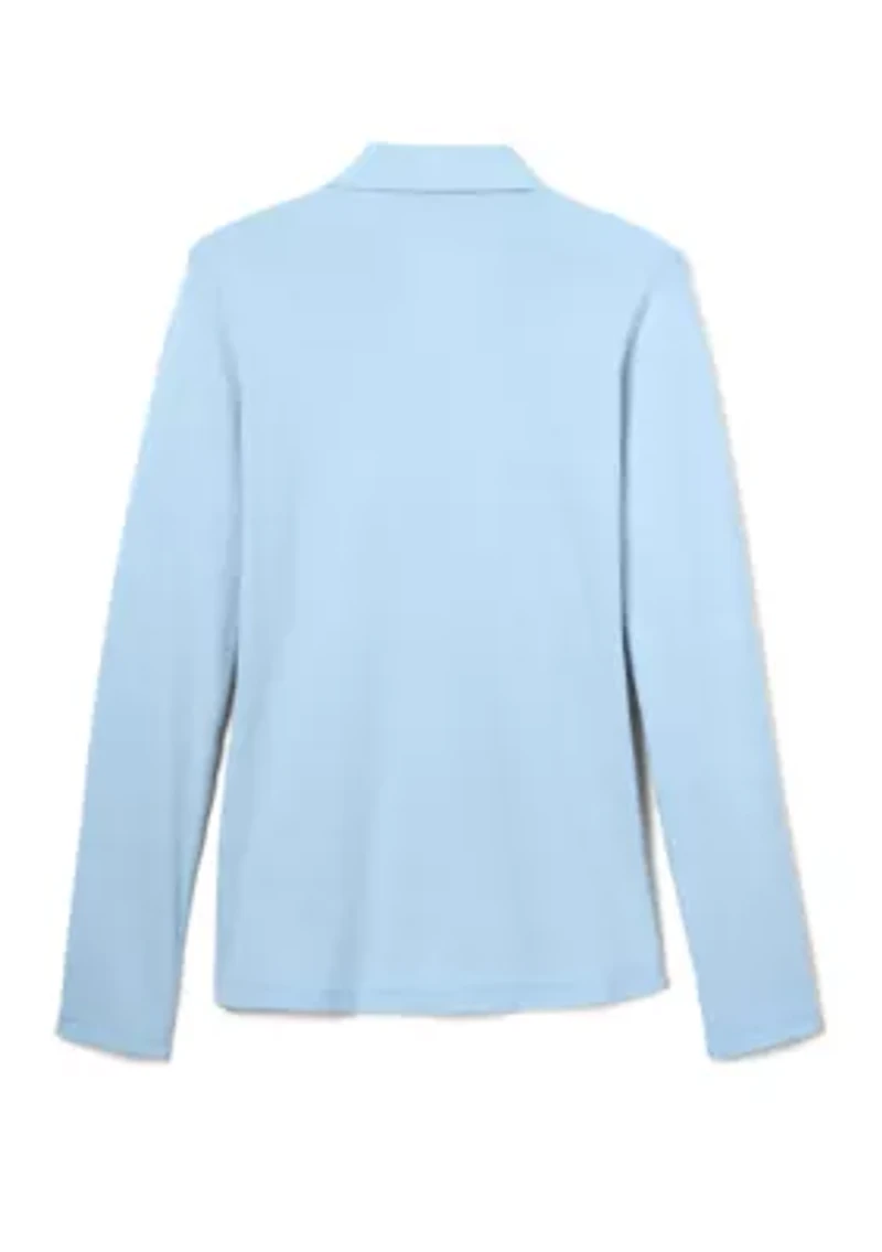 Girls Long Sleeve Stretch Piqué Polo Shirt